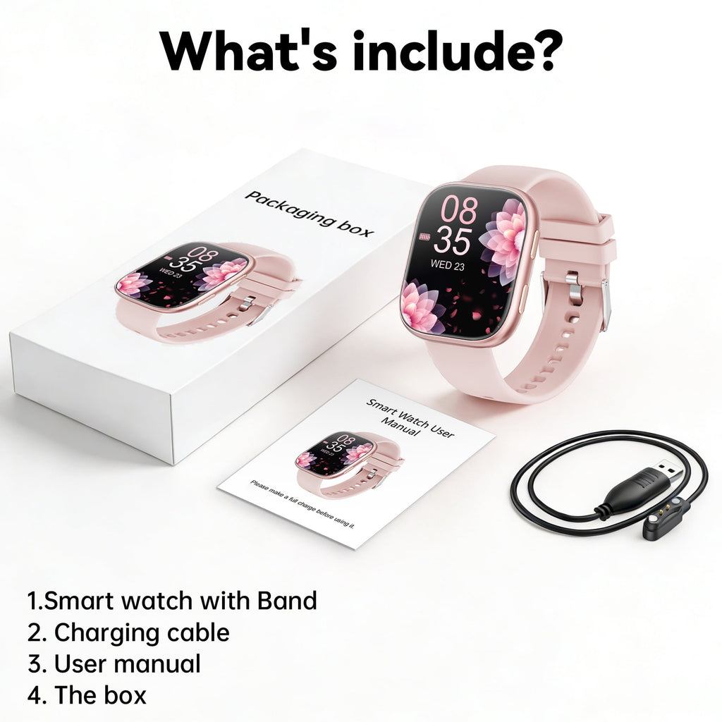 Smart Watch Fits for Android & iPhone, 1.85 inch Fitness Tracker, Men Womens Smartwatch with Make/Answer Calls/Message Reminder/100+ Sports Models, IP68 Waterproof Pedometer Watch, Perfect Gift, Pink