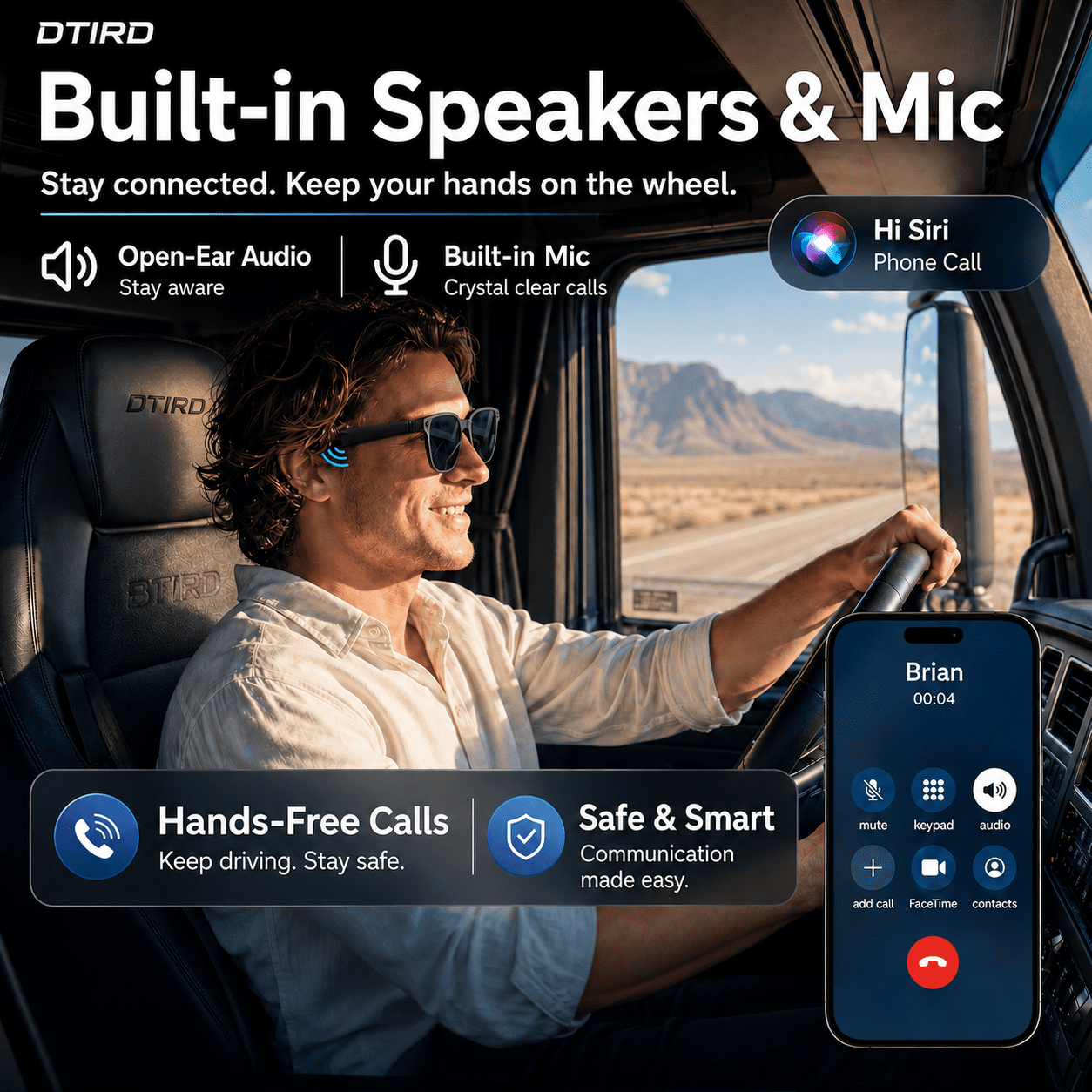 Bluetooth Glasses for Men & Women, AI Smart glasses Music Sunglasses with Open-Ear Speaker, Voice Control & HD Mic, UV400 Lens, 10H Playtime,Waterproof Music Glasses for Driving Travel Work, gifts