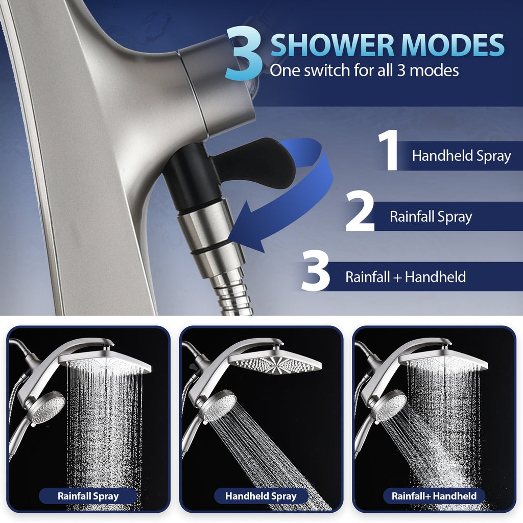 INAVAMZ 12 inch Rain Shower Head and Handheld Combo, High Pressure Shower, 3+8+1 Spray Modes, Magnetic Dock, Power Jet, Anti-Clog Nozzles, 60" Hose,Nickel