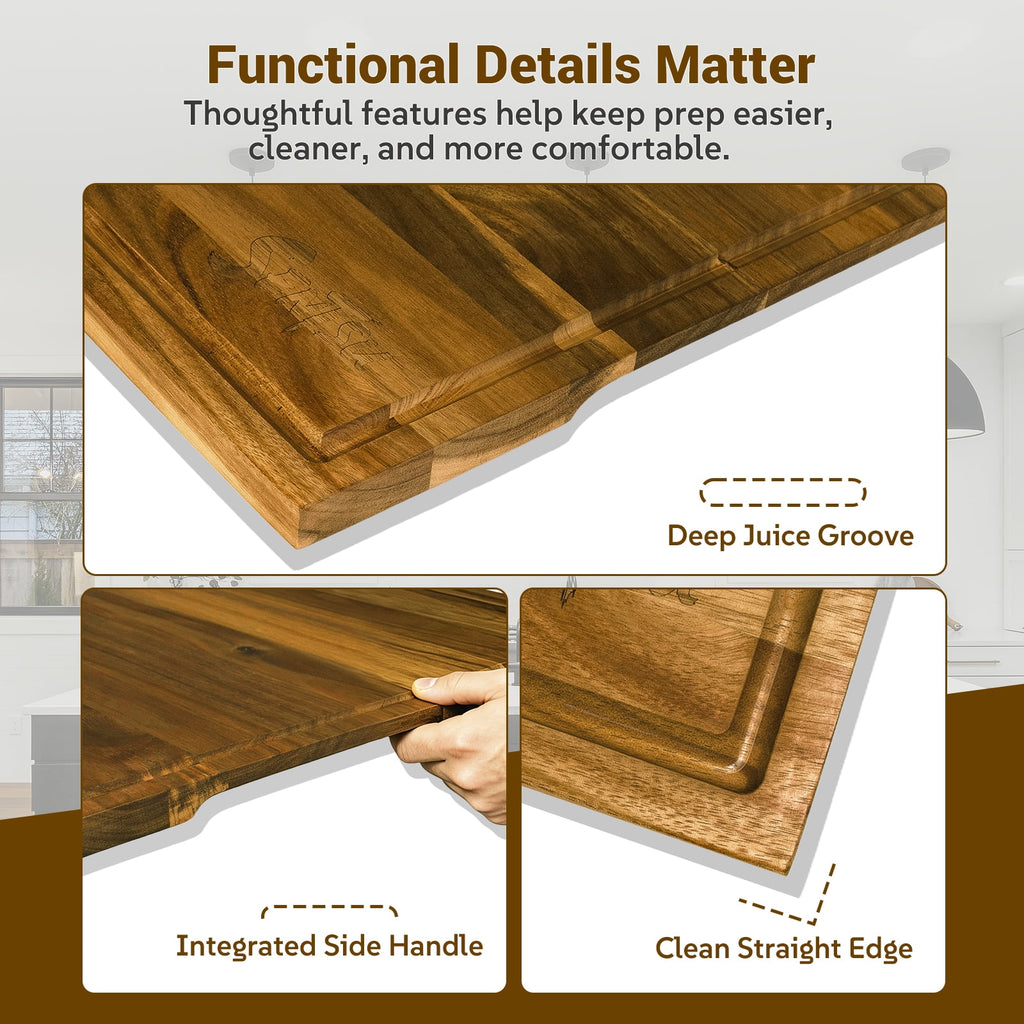 Sentsu 30x20 Acacia Wood Cutting Board, Extra Large Wooden Butcher Block for Kitchen Prep, BBQ and Charcuterie Serving