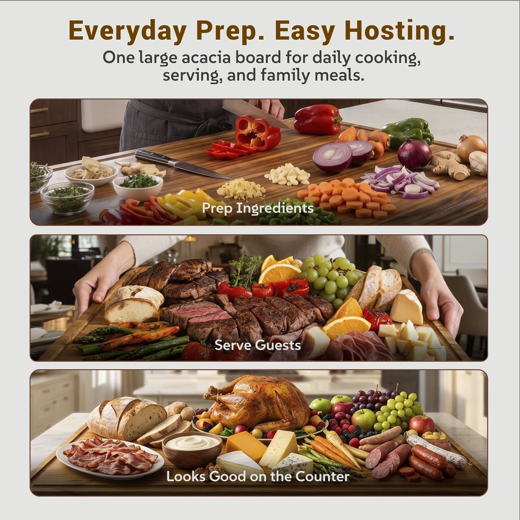 Sentsu 30x20 Acacia Wood Cutting Board, Extra Large Wooden Butcher Block for Kitchen Prep, BBQ and Charcuterie Serving