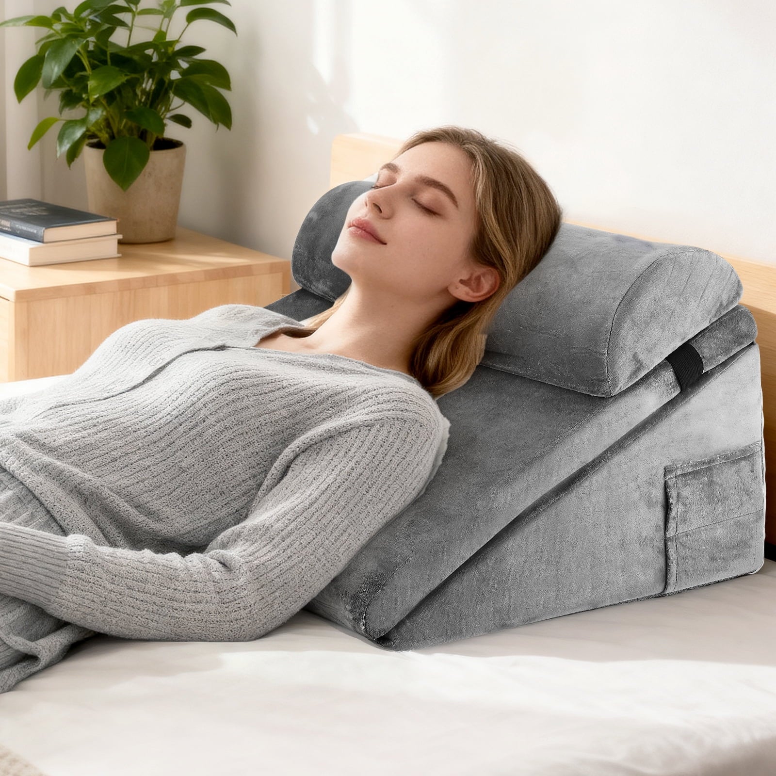 AMTPM Wedge Pillow - 12"Memory Foam Triangle Cushion for Sleep Apnea, Acid Reflux, Snoring Relief, Back & Leg Elevation, Post Surgery Recovery, Adjustable incline