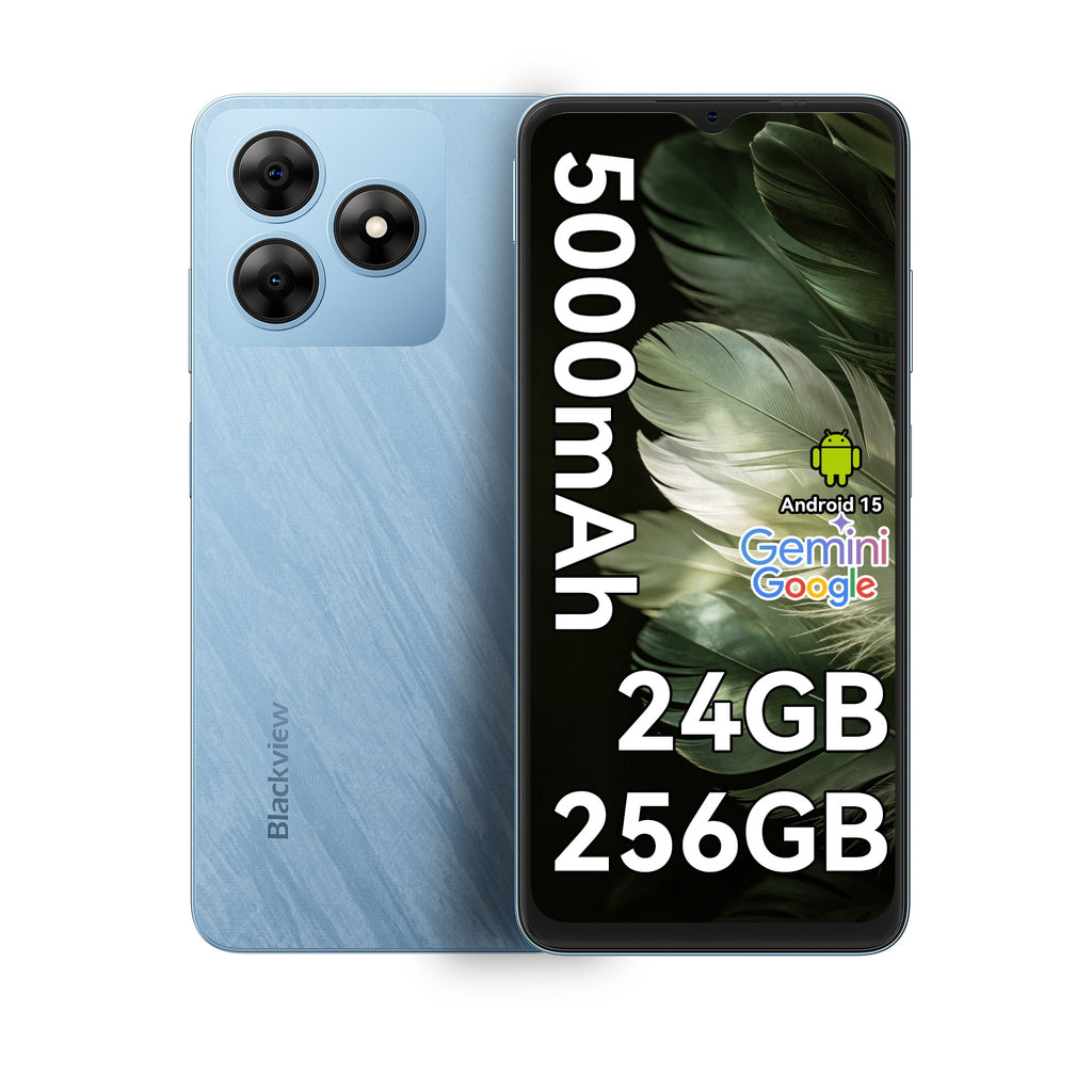 Blackview WAVE 8 Unlocked Phones, Android 15 Smartphones 24GB+256GB/2TB, 4G Octa-Core, 13MP+8MP AI Camera 5000mAh/10W Cell Phone, 6.56" HD+, GPS/OTG, Fingerprint/Face ID Mobile Phones, Blue