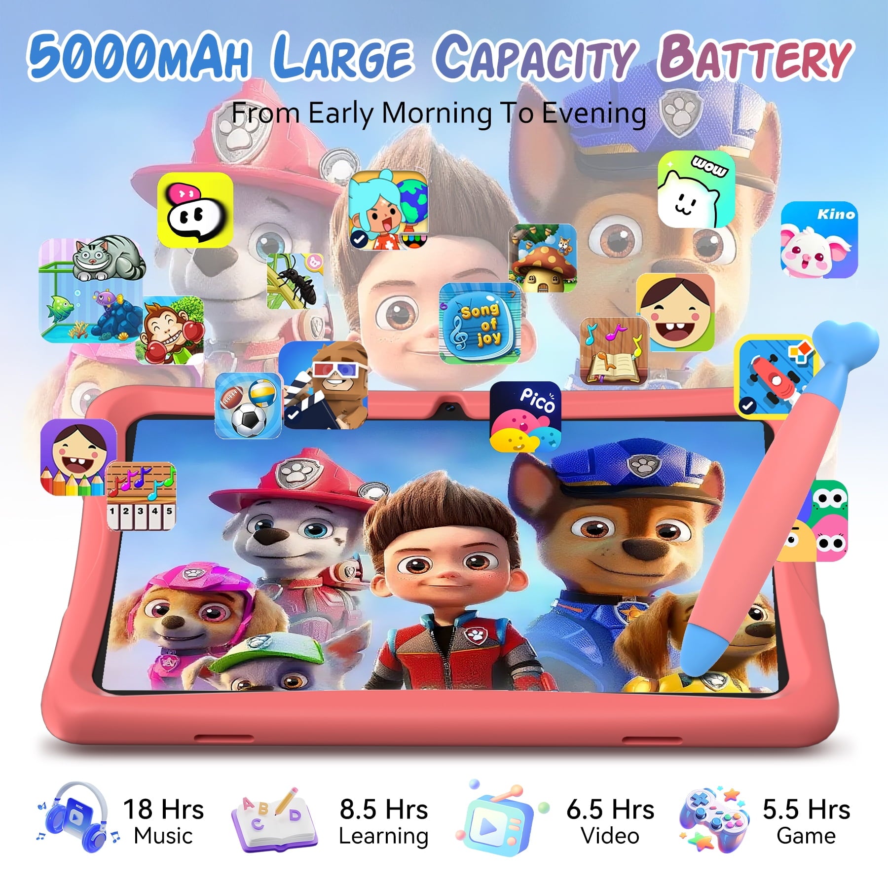 Kids Tablet, Android 15 Tablet for Kids 10.1 inch Ouad-Core with Case, 64GB 1TB TF Card Expandable for Toddler Children, Parental Control, Dual Camera, WiFi,Gift, PINK