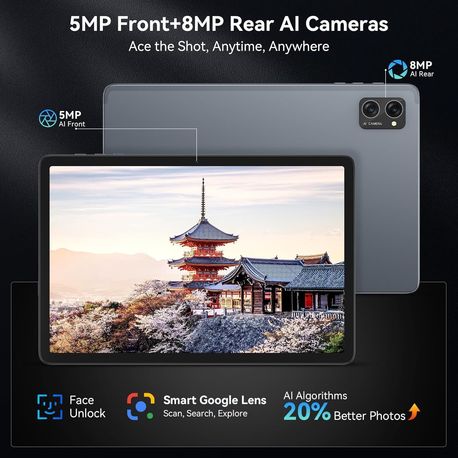 Tablet 2026 Android 16 Tablets with 10.1 Inch Incell Display, 24GB RAM 256GB ROM /2TB TF, Gemini AI, T606 Octa-Core+8MP Camera, 5000mAh, Widevine L1, 2 in 1 Tablets with Keyboard Mouse Stylus, Blue